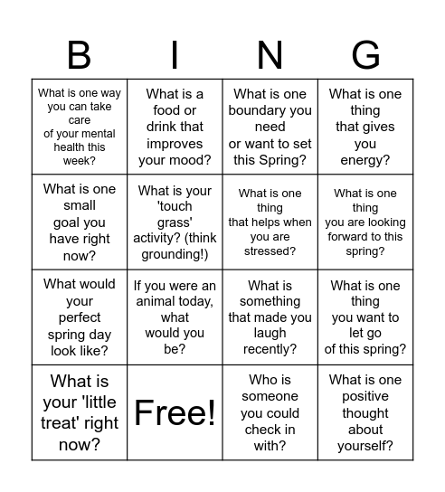 Springtime Bingo!! Bingo Card