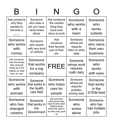 Career Fair Bingo Card