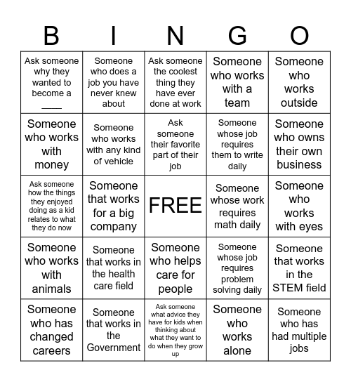 Career Fair Bingo Card
