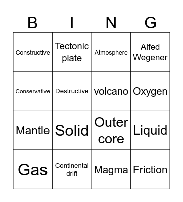 Ever Changing Earth Bingo Card