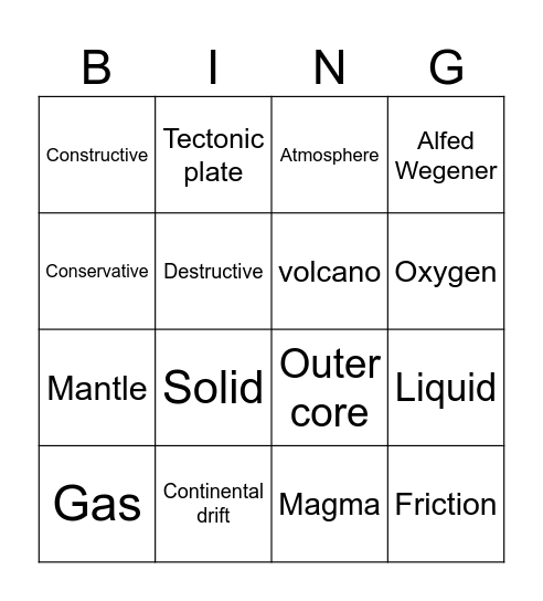Ever Changing Earth Bingo Card