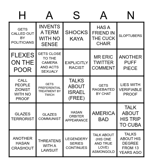 HASAN BINGO Card