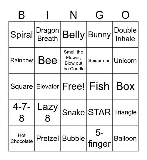 Breathing BINGO Card