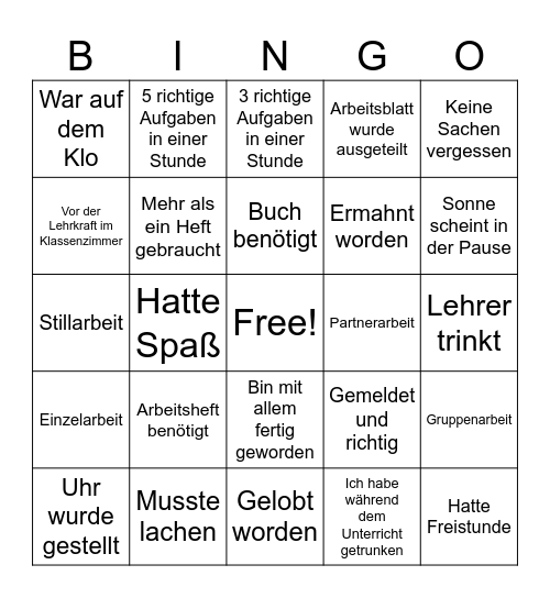 Mein Schultag Bingo Card