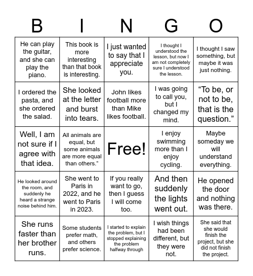 Ellipsis Bingo Card