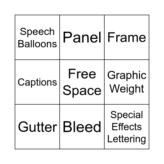 Graphic Novel Bingo Card