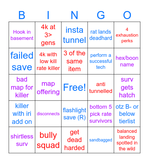 DBD BINGO FOR RAT AND AMITY Bingo Card