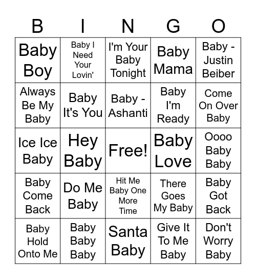 Baby Shower Bingo Card