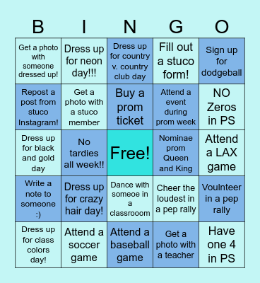 2026 Prom Bingo Week Board!! Bingo Card