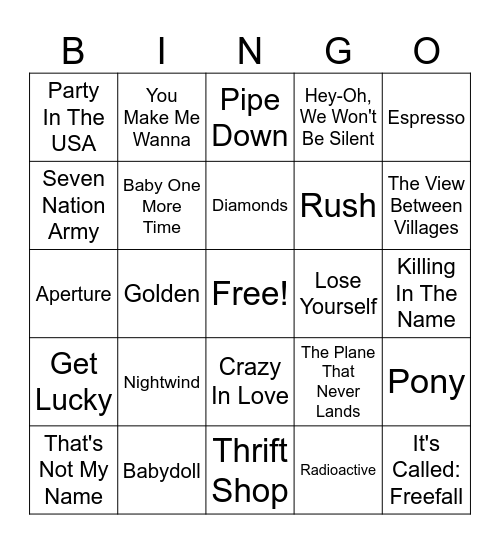 MCC MUSIC BINGO #1 Bingo Card