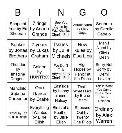 Music Bingo Card