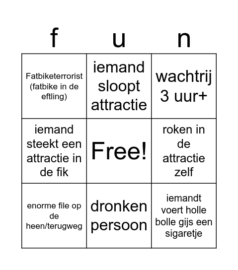 extreme bonus kaart Bingo Card