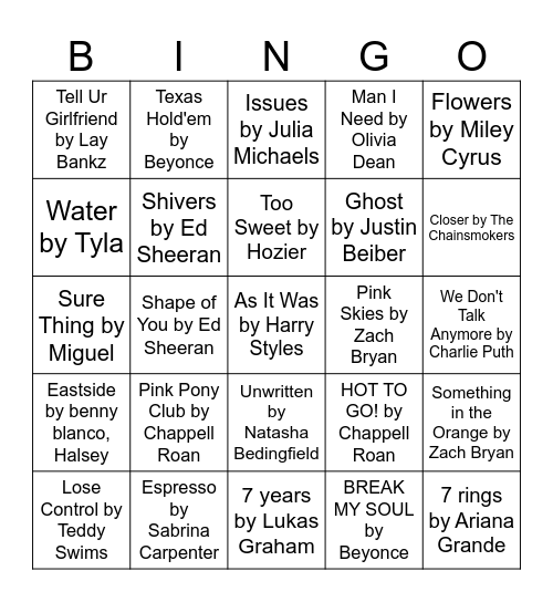Music Bingo Card