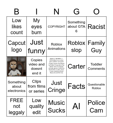 YT Shorts Bingo Card