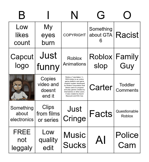 YT Shorts Bingo Card