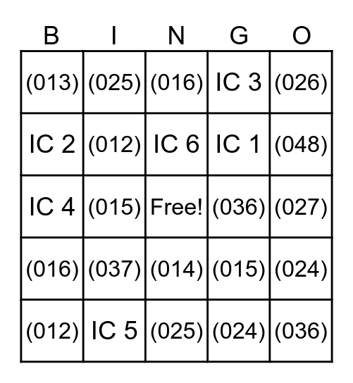 Trichord Bingo Card