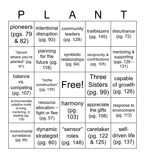 Lessons from Plants Bingo Card