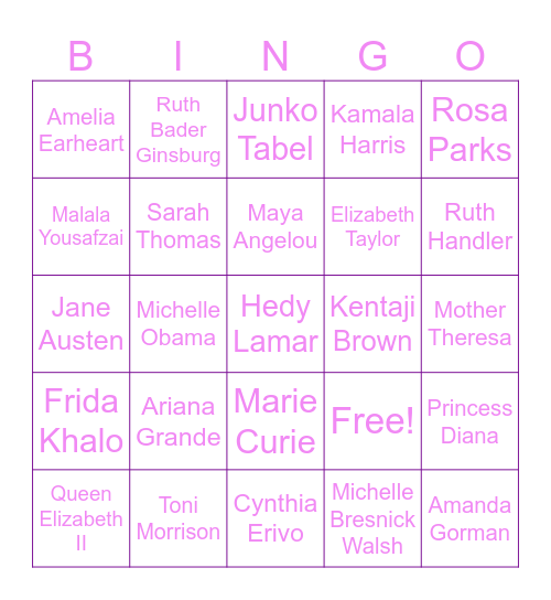 Woman Empowerment Bingo Card