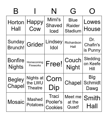 LWU Bingo! Bingo Card
