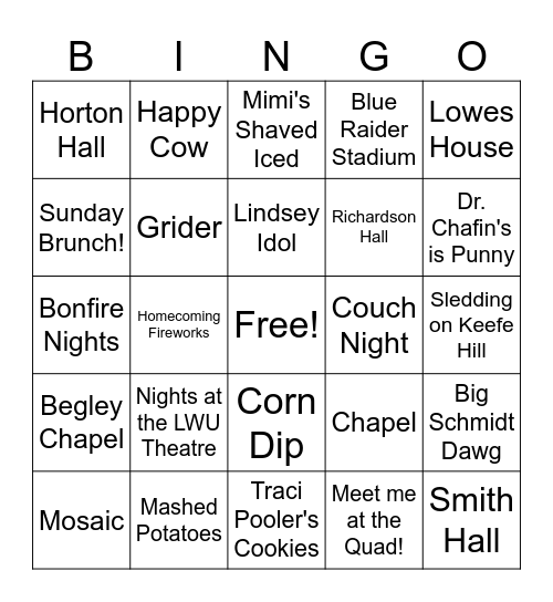 LWU Bingo! Bingo Card