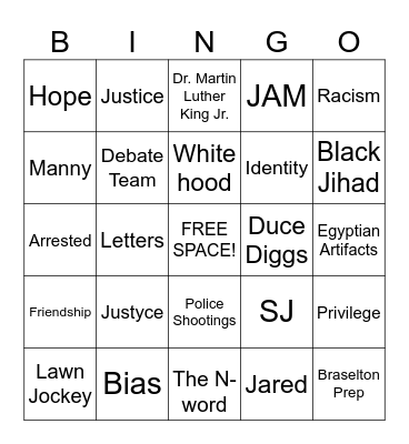 Who wants Justyce? - Game Show Bingo Card