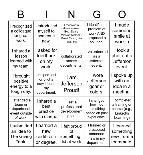 Pursue Excellence Bingo Card