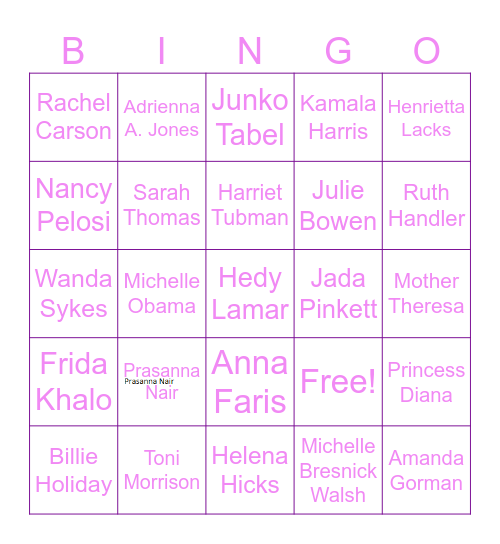 Woman Empowerment Bingo Card