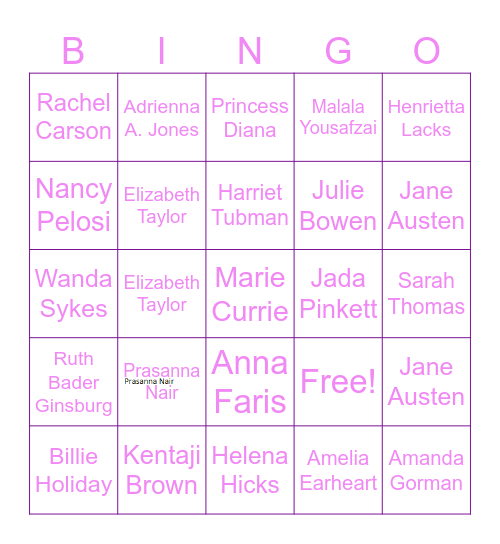 Woman Empowerment Bingo Card