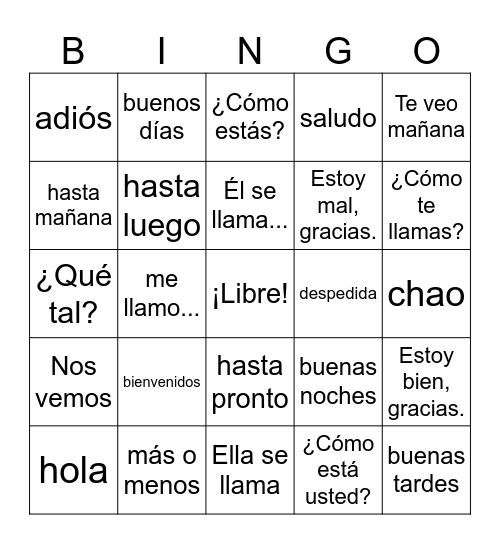 Voc. Saludos y Despedidas Bingo Card