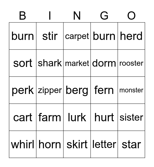 R - controlled vowel (bossy R) BINGO Card