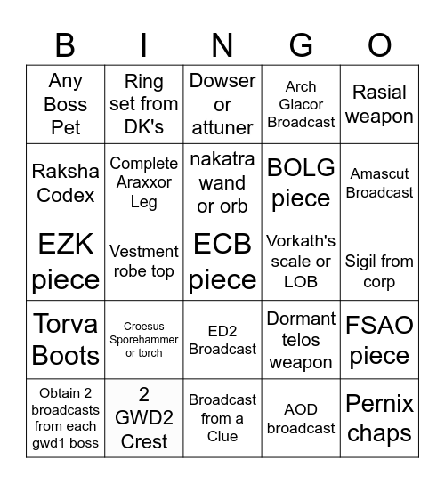 RS3 PVM BINGO Card