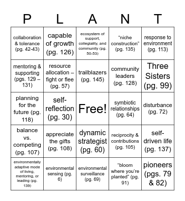Lessons from Plants Bingo Card
