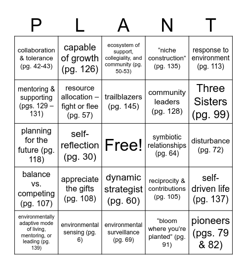 Lessons from Plants Bingo Card