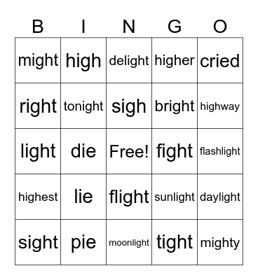 Long I blend Bingo Card