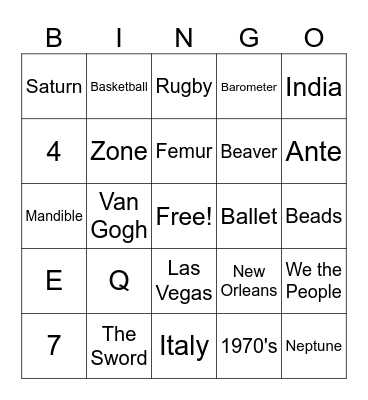TRingo! #69 General Trivia! Bingo Card