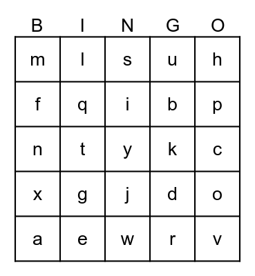 Alphabet Name Knowledge 1 Bingo Card