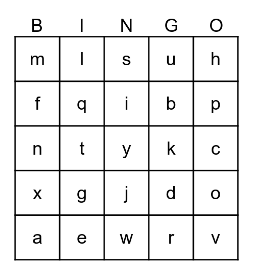 Alphabet Name Knowledge 1 Bingo Card