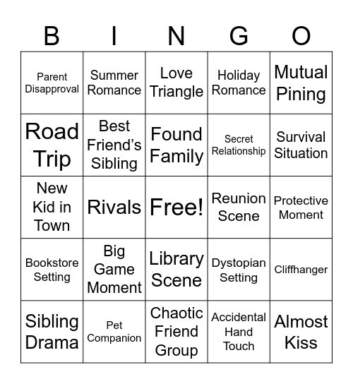 Cliffhanger Books Bingo Card