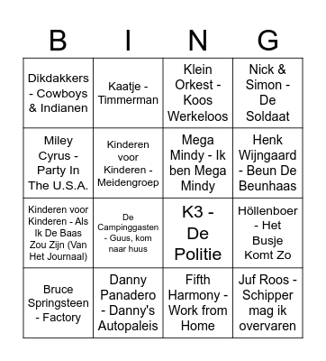 Beroepen Muziekbingo Card