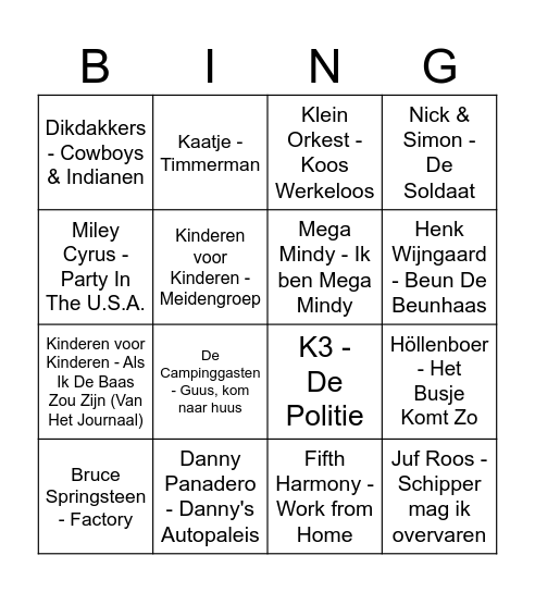 Beroepen Muziekbingo Card