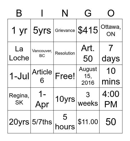 Untitled Bingo Card
