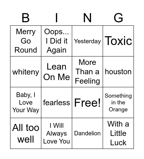 Music Bingo Card