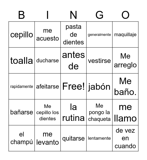 Rutina Diaria Bingo Card