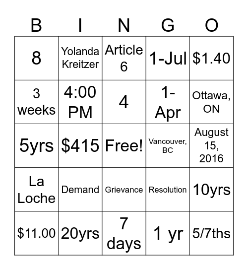 Untitled Bingo Card