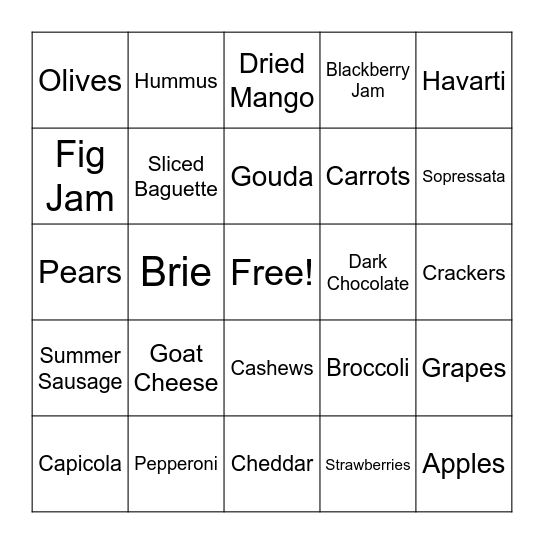 Charcuterie 2 Bingo Card