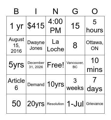 Untitled Bingo Card