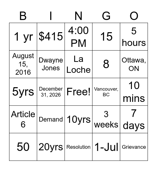 Untitled Bingo Card