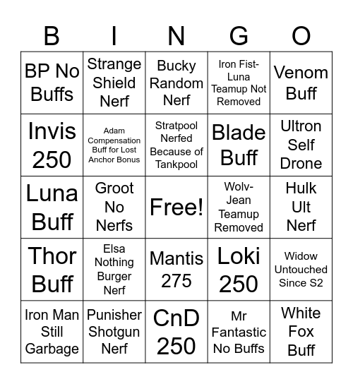 S7.5 Predictions Bingo Card