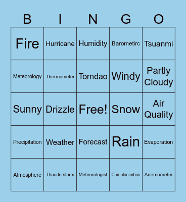 Weather Bingo Card