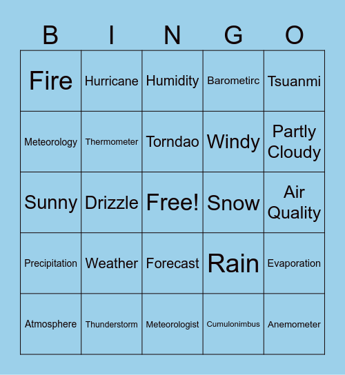 Weather Bingo Card
